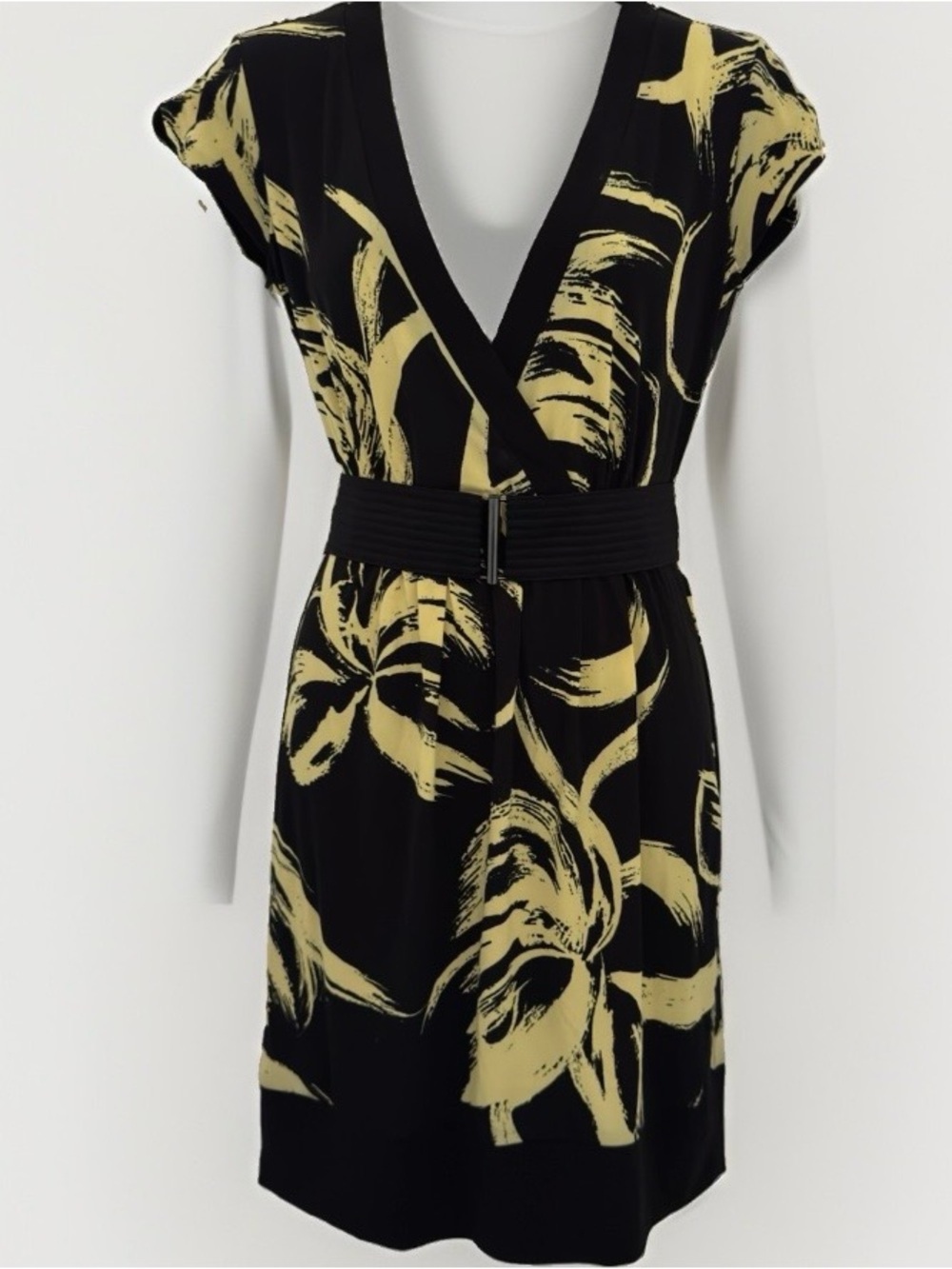 Max & Cleo Black Dress with Yellow Brushstroke Floral Print bohemian Y2K artsy